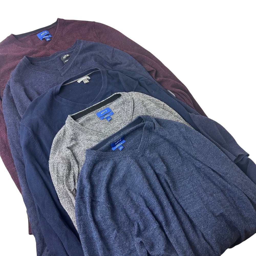 Lot of 5 Apt 9 Sweater Mens Large Merino Blend Slim Fit V-Neck Knit Pullover
